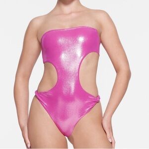 SKIMS Shimmer metallic Cutout One-Piece Swimsuit in Pink